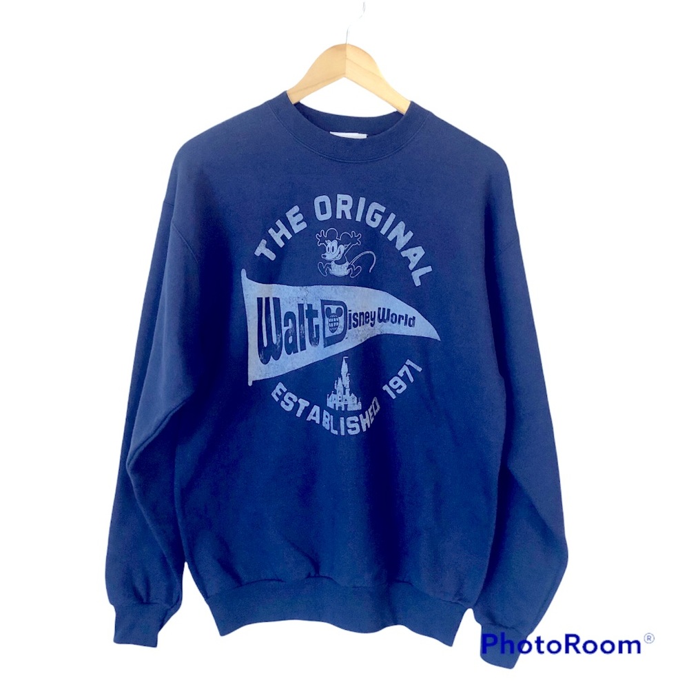 Disney Parks Vintage Mickey Navy Crew Neck Oversized Cozy Sweatshirt Unisex M